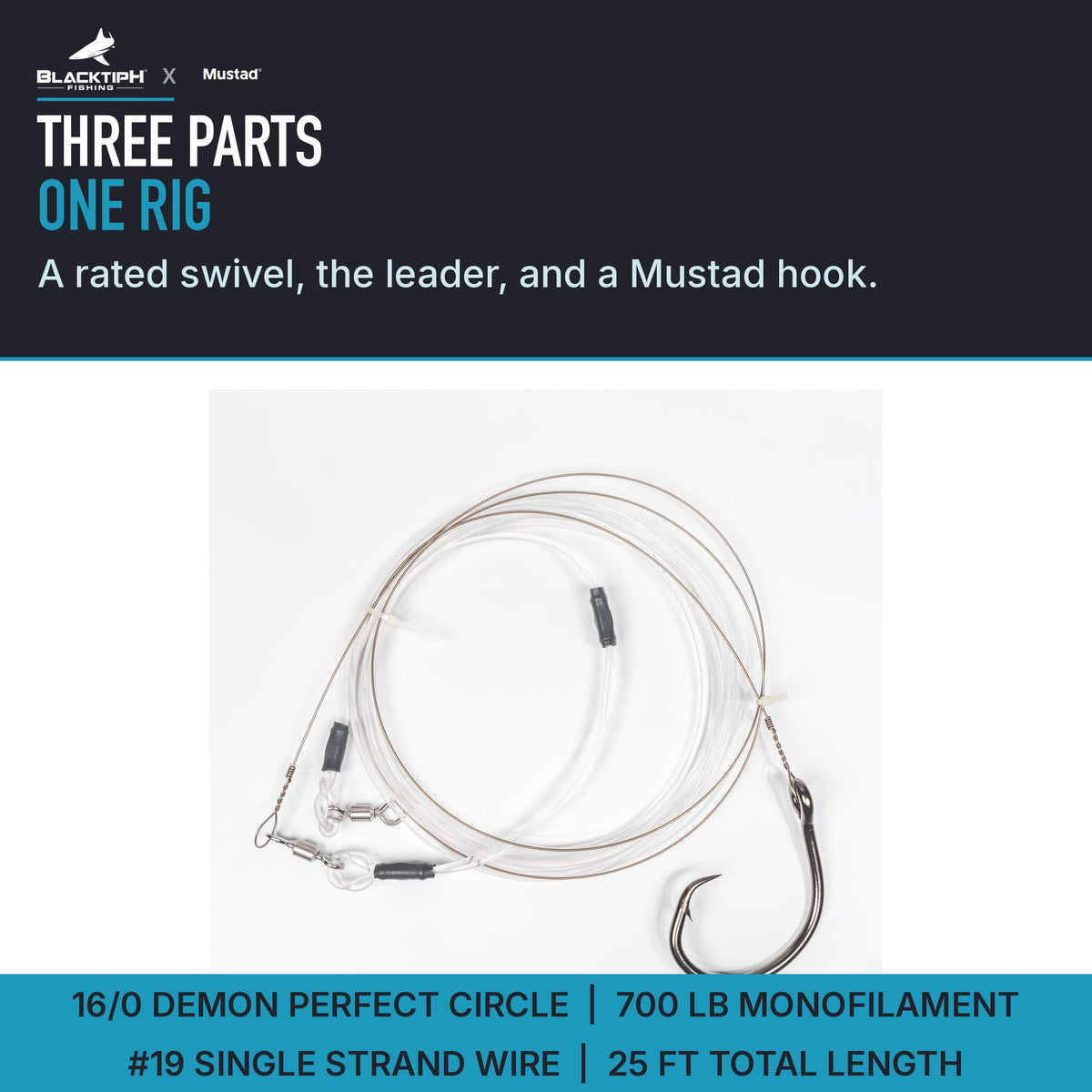 Mustad BlacktipH Monster Shark Rig - 16/0
